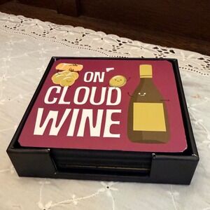 Pavilion Gift Company Wine Coaster Set 4pc Multicolor Excellent Punny Barware